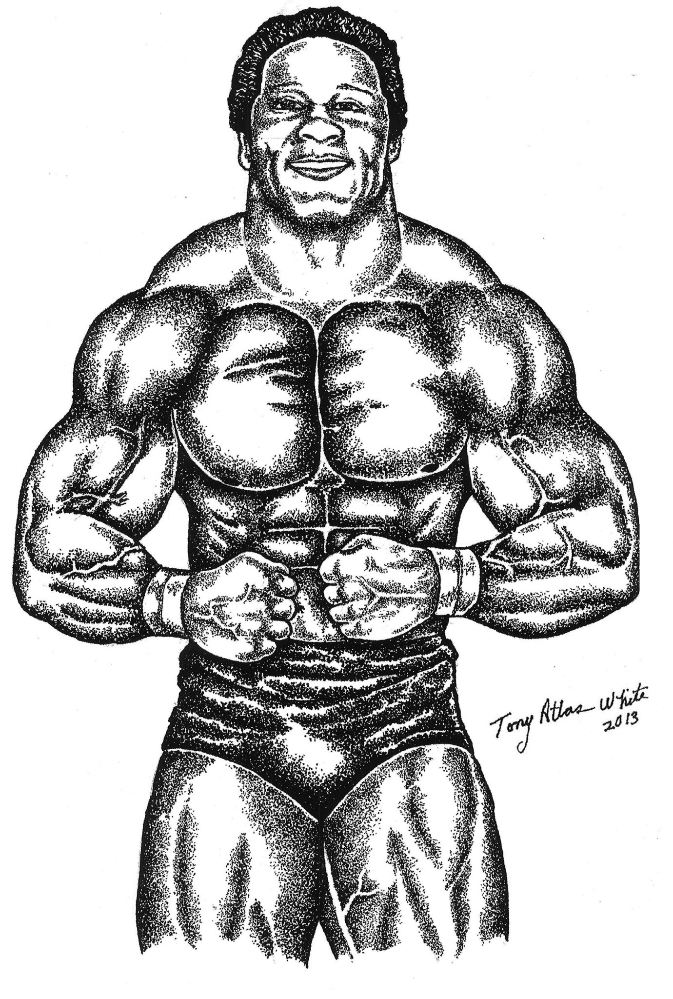 Tony posing WWE Wrestling copy of original drawing 11x17 by Tony Atlas 